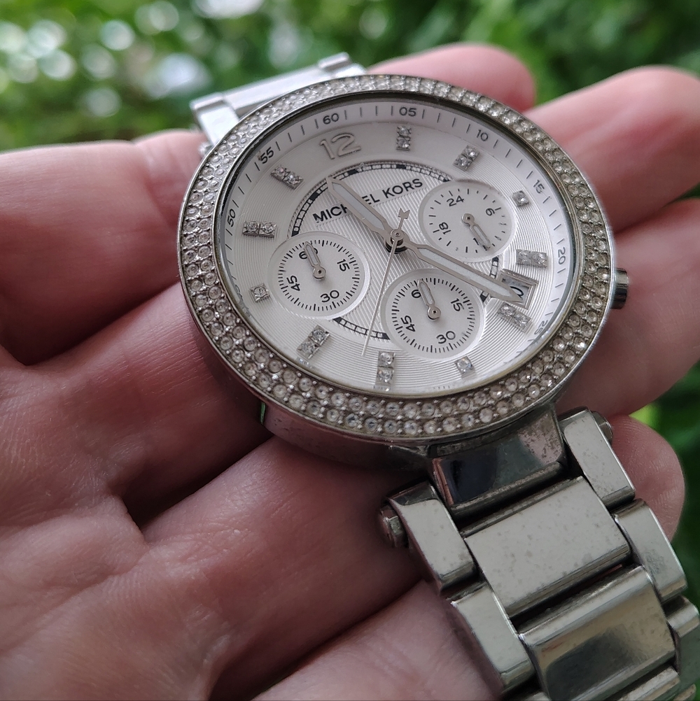 Michael Kors Crystal-Embellished Silver Watch
